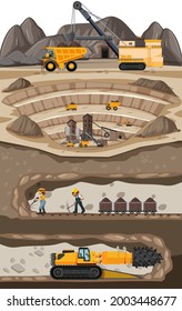 Landscape of coal mine industry with underground illustration