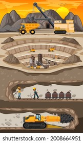 Landscape of coal mine industry with underground illustration