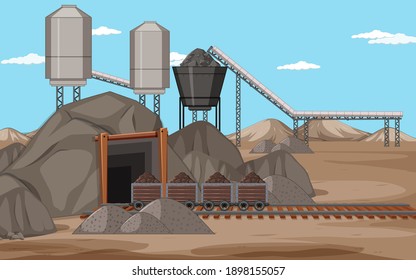 Landscape of coal mining scene illustration