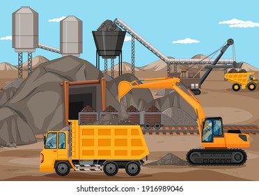 Landscape Coal Mining Scene Illustration Stock Vector (Royalty Free ...