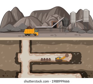 Paisaje de la minería de carbón con ilustración subterránea
