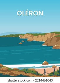 Landscape Coast island Oleron in France. Vector illustration with minimalist style suitable for poster, postcard, art print.