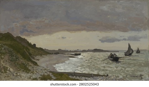 Landscape with coast - vector illustration