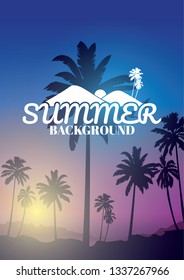 Landscape with coconut palm trees at sunset background ,Summer silhouette background.