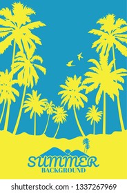 Landscape with coconut palm trees at sunset background ,Summer silhouette background.