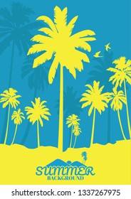 Landscape with coconut palm trees at sunset background ,Summer silhouette background.