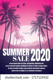 Landscape with coconut palm trees at sunset background ,Summer sale silhouette background.