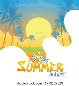 Landscape with coconut palm trees at sunset background ,Summer sale silhouette background.