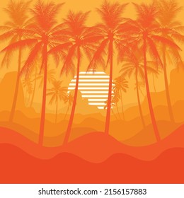 Landscape with coconut palm trees at sunset background ,Summer sale silhouette background.