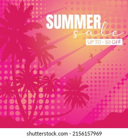 Landscape with coconut palm trees at sunset background ,Summer sale silhouette background.