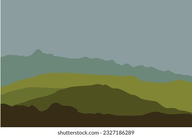 landscape with cold mountain silhouettes. Vector illustration in flat style.