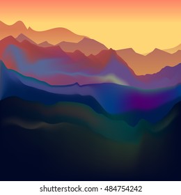 Landscape with colorful mountains at sunset