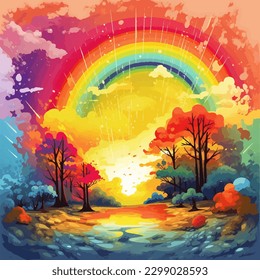 paisaje con fondo de arcoiris colorido