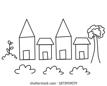 Landscape Coloring Page For Kid. Home And Neighbor Theme Coloring Sheet Printable.
