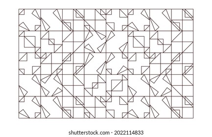 Landscape coloring pages for adults. Coloring 241. Geometric abstract pattern. Composition of square tiles and triangles. EPS8 file.