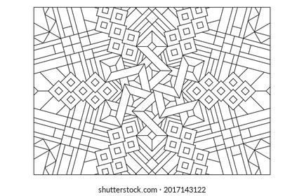 Landscape coloring pages for adults. Coloring-#228 Coloring Page of hexagonal mandala with variations in stripes pattern on the background. EPS8 file.