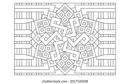 Landscape coloring pages for adults. Coloring-#229 Coloring Page of hexagonal mandala with variations in stripes pattern on the background. EPS8 file.