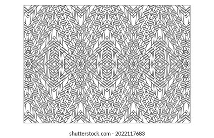 Landscape coloring pages for adults. Coloring-244. Geometric abstract pattern. Composition of intricate intersecting and overlapping lines with diamonds repeats. EPS8 file.