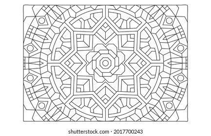 Landscape coloring pages for adults. Coloring-#333 Coloring Page of octagonal mandala extended with tribal pattern on the background. EPS8 file.