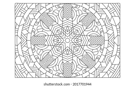 Landscape coloring pages for adults. Coloring-#333 Coloring Page of octagonal mandala extended with tribal pattern on the background. EPS8 file.