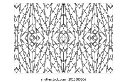 Landscape coloring pages for adults. Coloring-. Coloring Page of intricate intersecting and overlapping lines, geometric abstract line-art composition with diamonds repeats. EPS8 file.