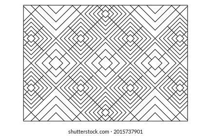 Landscape coloring pages for adults.Coloring Page of 3 types of abstract diamonds repeats with 2 different sizes composition that intersect on an angle. EPS8 file.