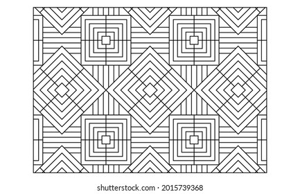 Landscape coloring pages for adults.Coloring Page of abstract diamonds repeats with 2 different sizes composition that intersect on an angle with variation add of stripes. EPS8 file.