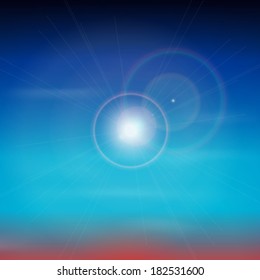 Landscape. In the colors of the sky with the sun and clouds. Abstract background.
