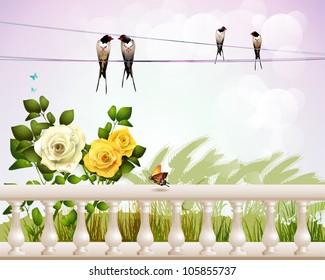 Landscape with columns and roses