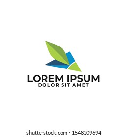 Landscape company logo template with leaf and landmark illustration in flat design pictogram symbol