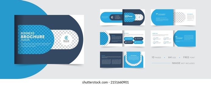 Landscape company profile brochure template layout design, blue color shape multipage brochure design, template layout design for modern business brochure