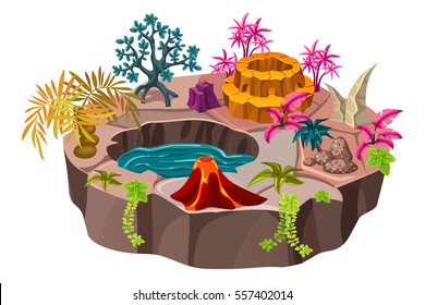 landscape of computer game isometric with the river and the islands. Isolated vector illustration.