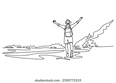 Landscape concept. Single line draw design vector graphic illustration.