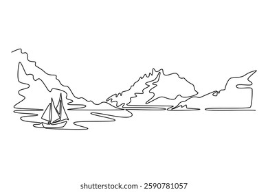 Landscape concept. Single line draw design vector graphic illustration.