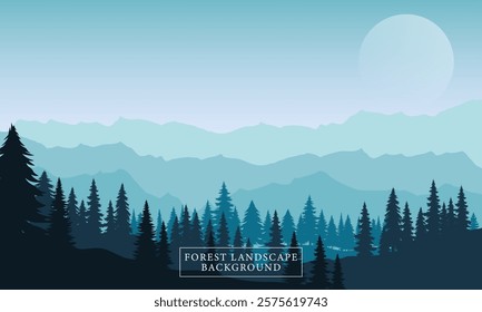  Landscape with coniferous forest and mountains. Vector illustration.