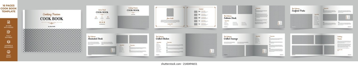 Landscape Cookbook Layout Template with Brown Accents, Simple style and modern design, Recipe Book Layout