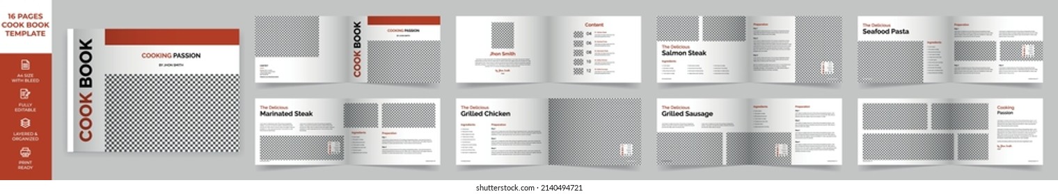 Landscape Cookbook Layout Template with Brown Accents, Simple style and modern design, Recipe Book Layout