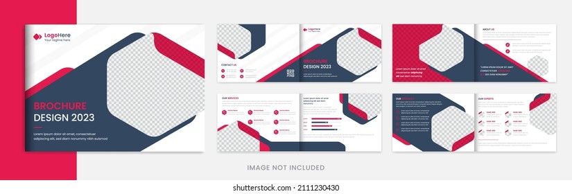 Landscape Corporate Brochure Design Template With Red Creative Shapes Vector, For Business, Office, Company