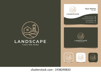 landscape country line art logo design and business card