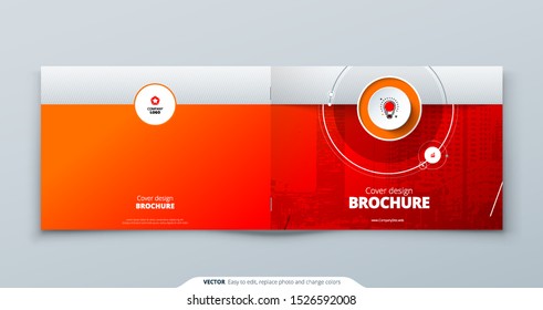 Landscape Cover template. Landscape Red template for brochure, banner, plackard, poster, report, catalog, magazine or flyer. Modern circle shape abstract background. Creative brochure vector concept