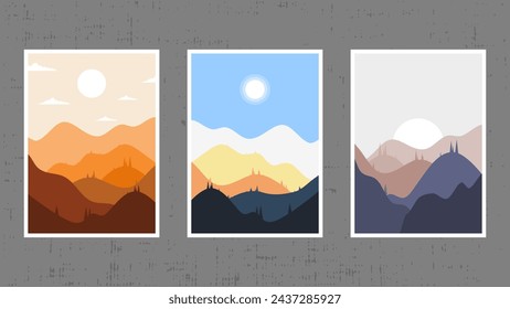 Landscape covers template for wall art flat design collection. Vector illustration. Suitable for walls decoration, cover design, interior, printing and poster.