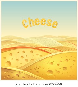 Landscape created from pieces of cheese, from various types of cheese. Vector illustration.