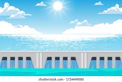 landscape of dam at the river in summer