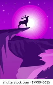 landscape and deer flat design illustration