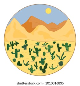 Landscape of the desert with cacti. The natural landscape.
