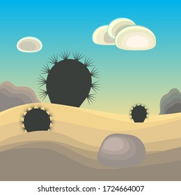 landscape in the desert, cacti and stones