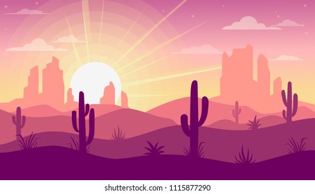 Landscape with desert and cactus