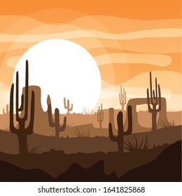 Landscape with desert and cactus