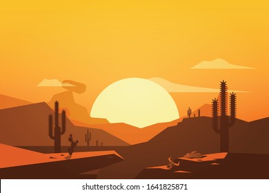 Landscape with desert and cactus