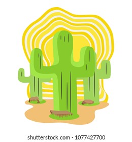 Landscape of the desert with cactus. Cactuses in mexico desert sketch vector illustration.